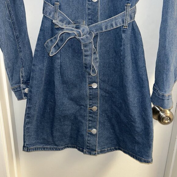 Love Cult Long Sleeve Button Down Belted Western Boho Denim Dress Size Large - Picture 5 of 9